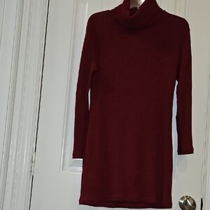 Chic Burgundy Knit Turtleneck Dress